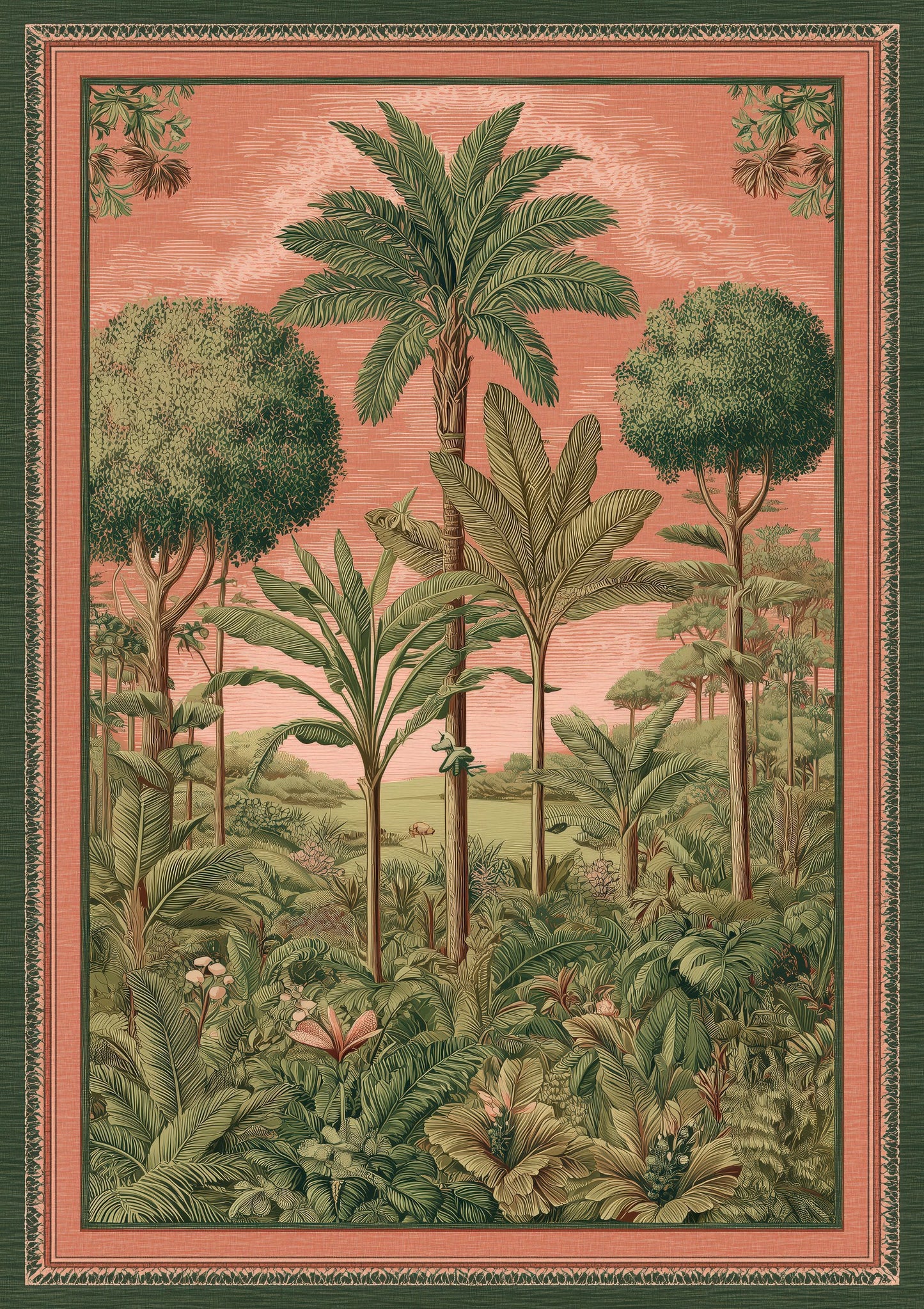 Folk Palm Trees Print, Green Tropical Wall Art