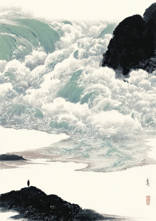Crashing Waves Print, Japanese Coastal Wall Art