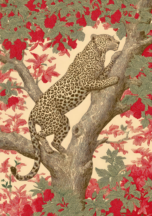 Leopard in a Tree Print, Folk Animal Wall Art