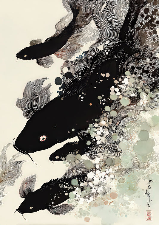 Ink Koi Fish Print, Japandi Wall Art