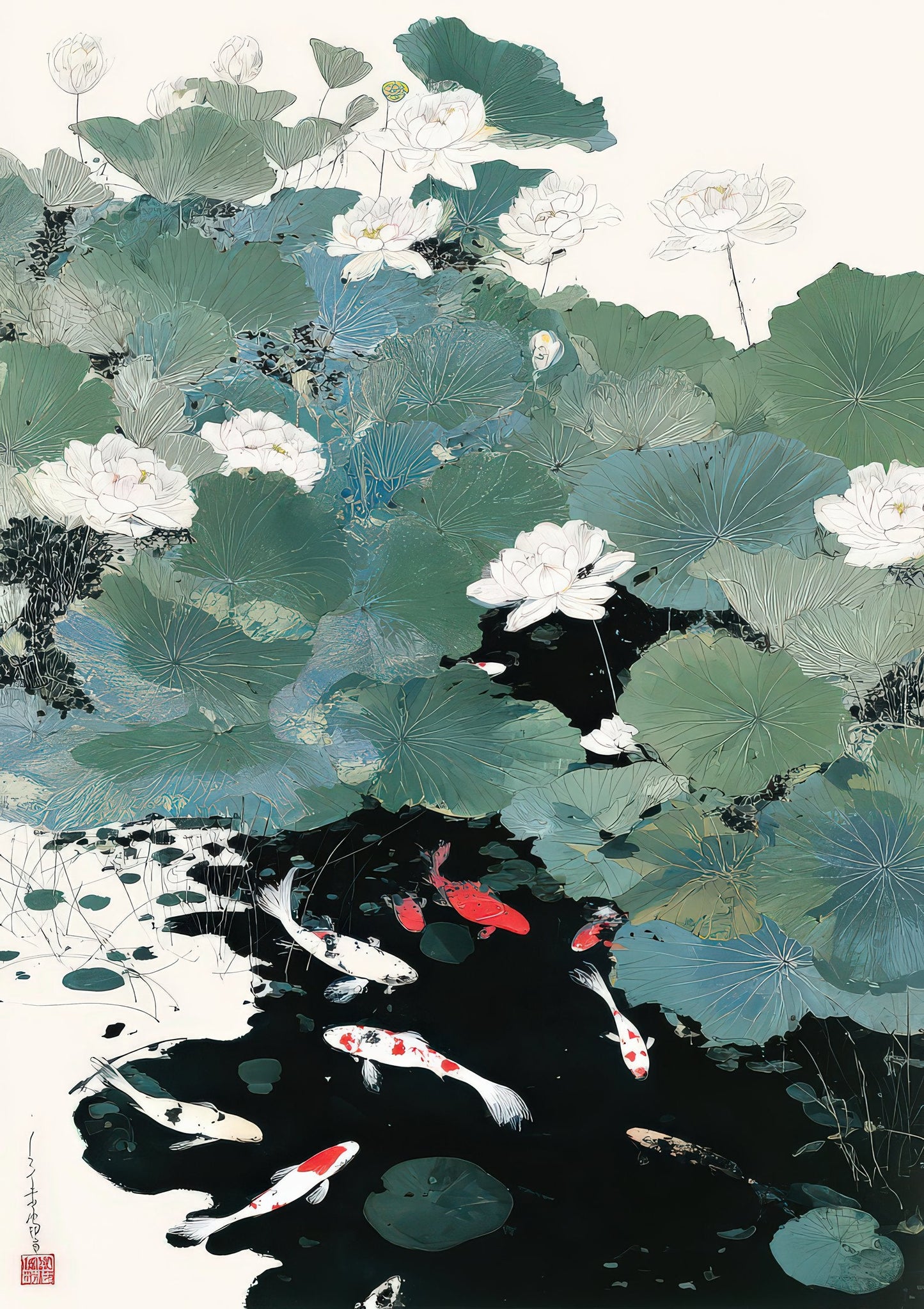 Koi Fish Print, Oriental Wall Art