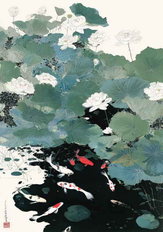 Koi Fish Print, Oriental Wall Art