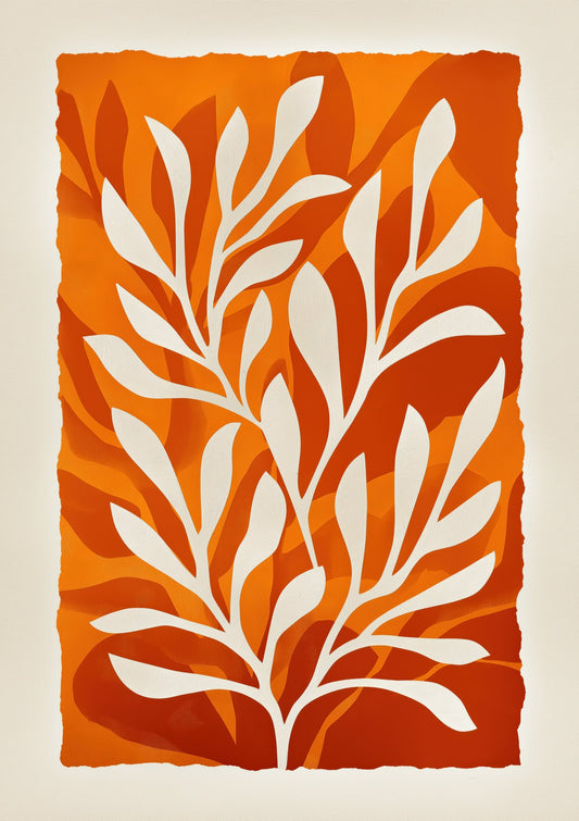 Orange Leaf Print, Bold Botanical Wall Art
