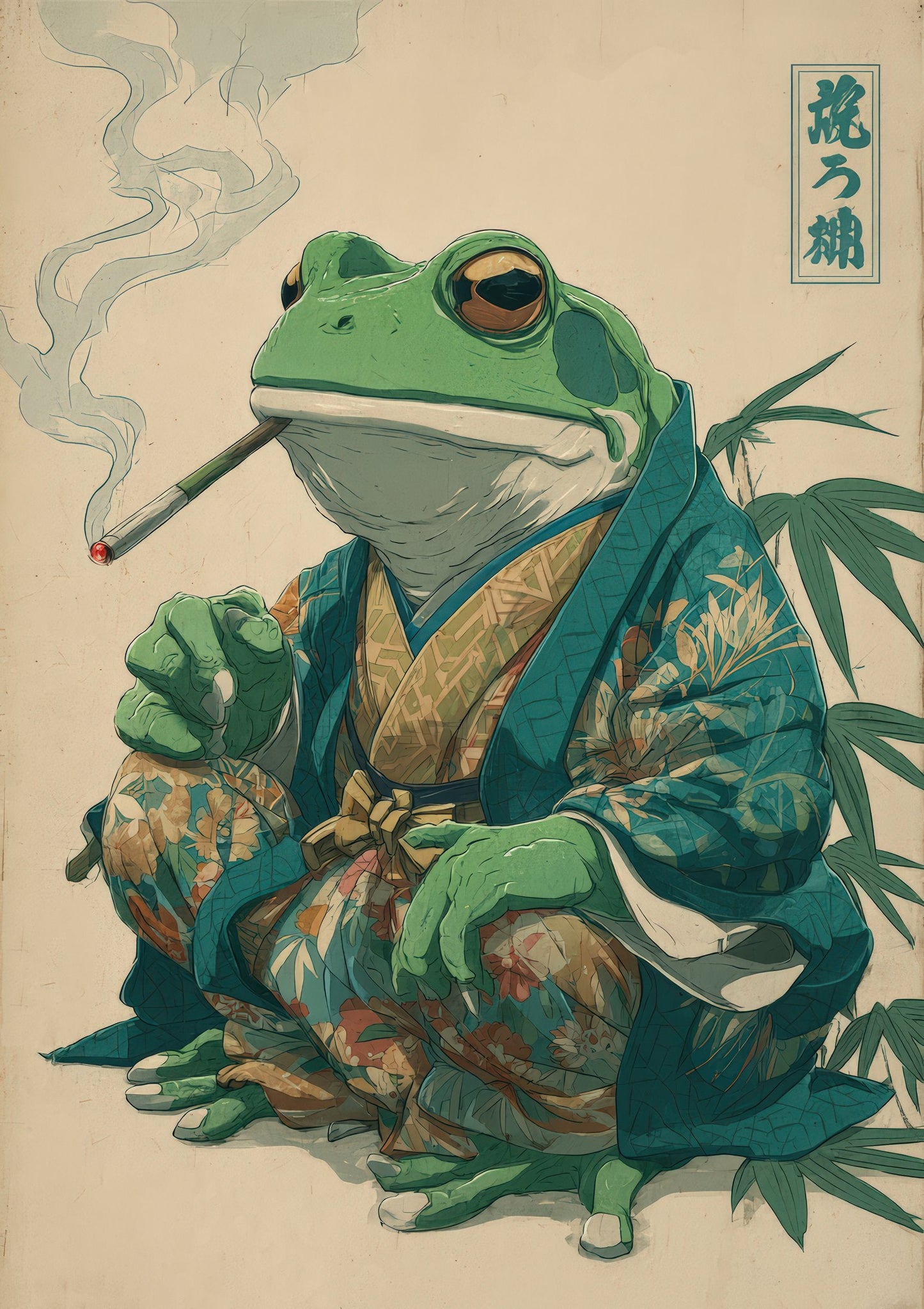 Oriental Frogs Print, Folk Animal Wall Art