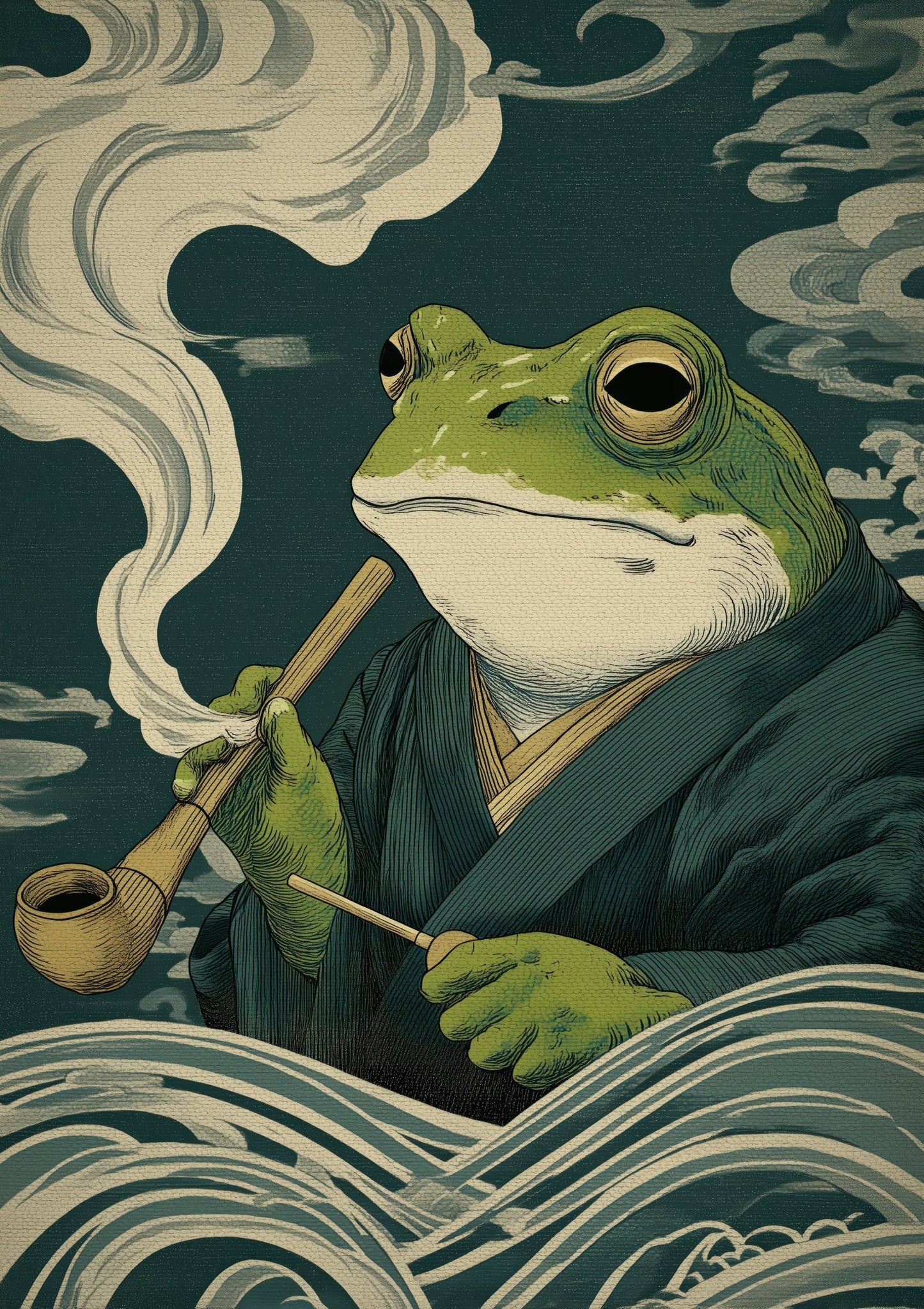 Oriental Frog Print, Folk Animal Wall Art