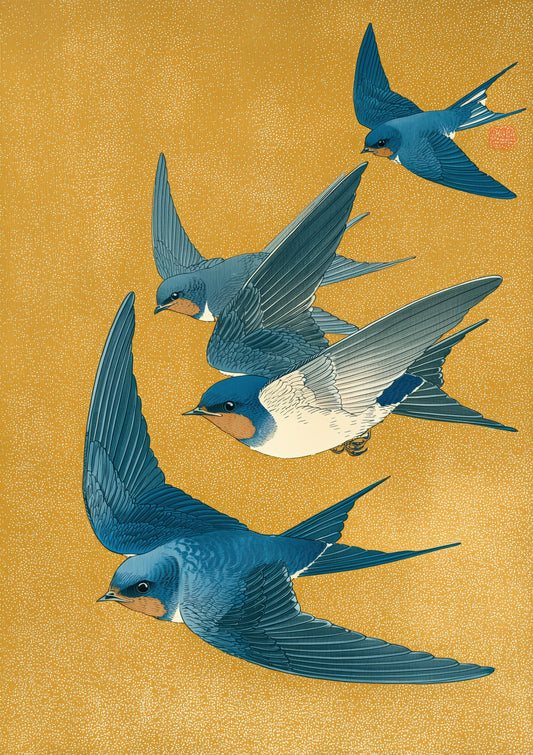 Swallows Print, Oriental Bird Wall Art
