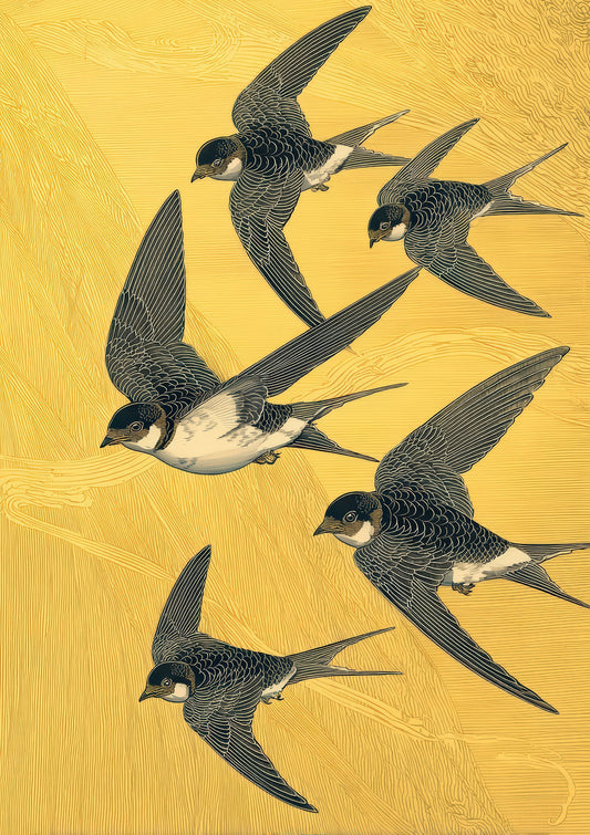 Flying Swallows Print, Oriental Bird Wall Art