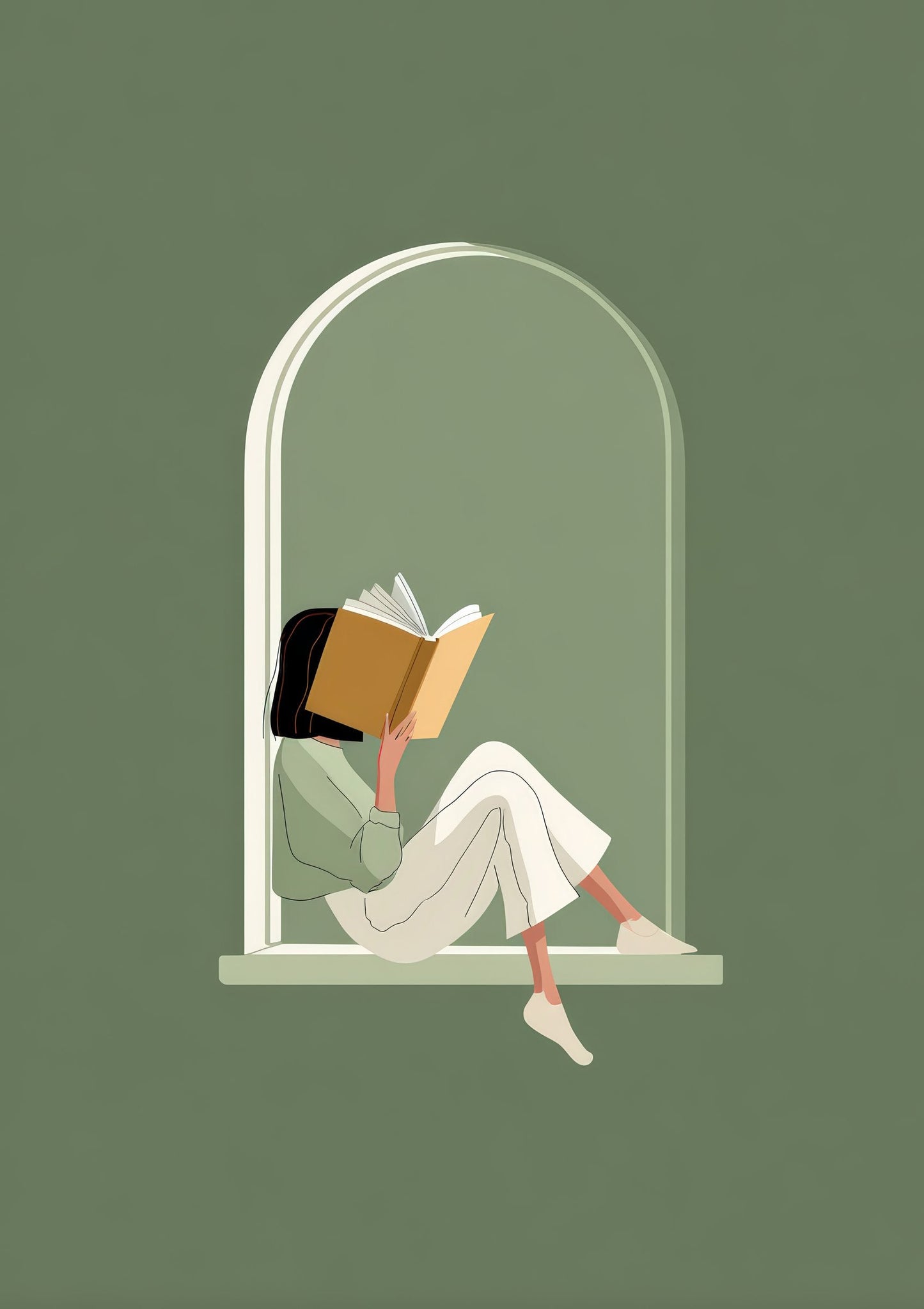 Reading by the Window Print, Calm Figurative Wall Art