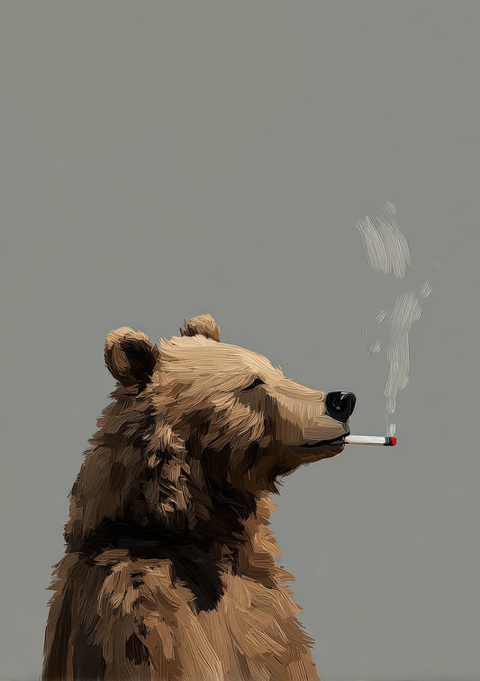 Smoking Bear Print, Quirky Animal Wall Art