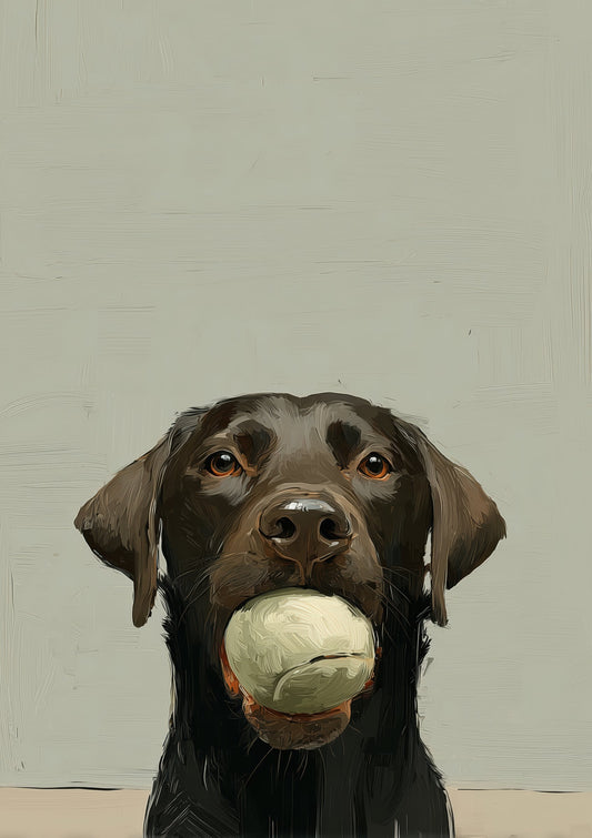Labrador with a Ball Print, Funny Dog Wall Art