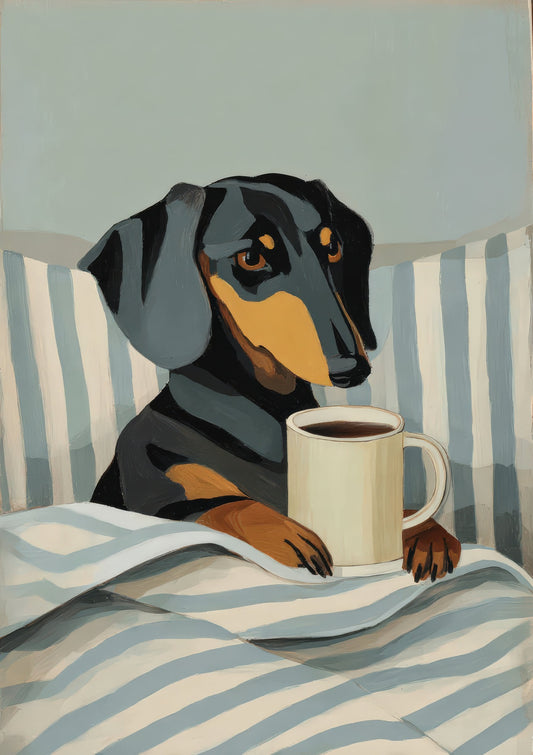 Dachshund in Bed Print, Funny Dog Wall Art