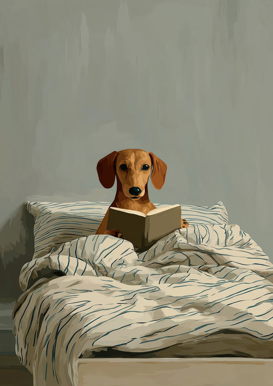 Puppy in Bed Print, Funny Dog Wall Art