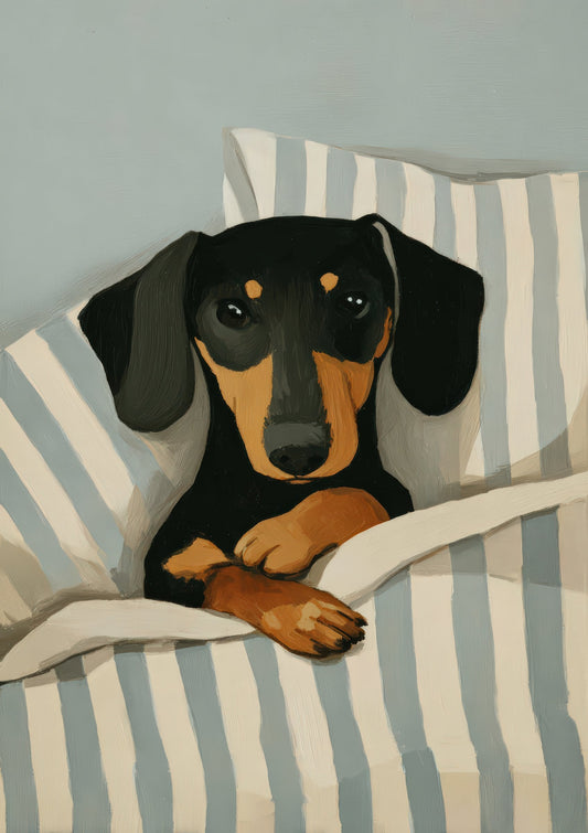 Dachshund in Bed Print, Sweet Dog Wall Art