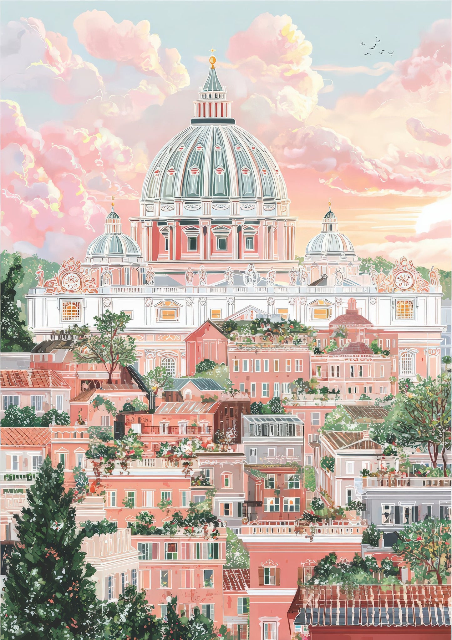 Rome Skyline Print, Travel Wall Art