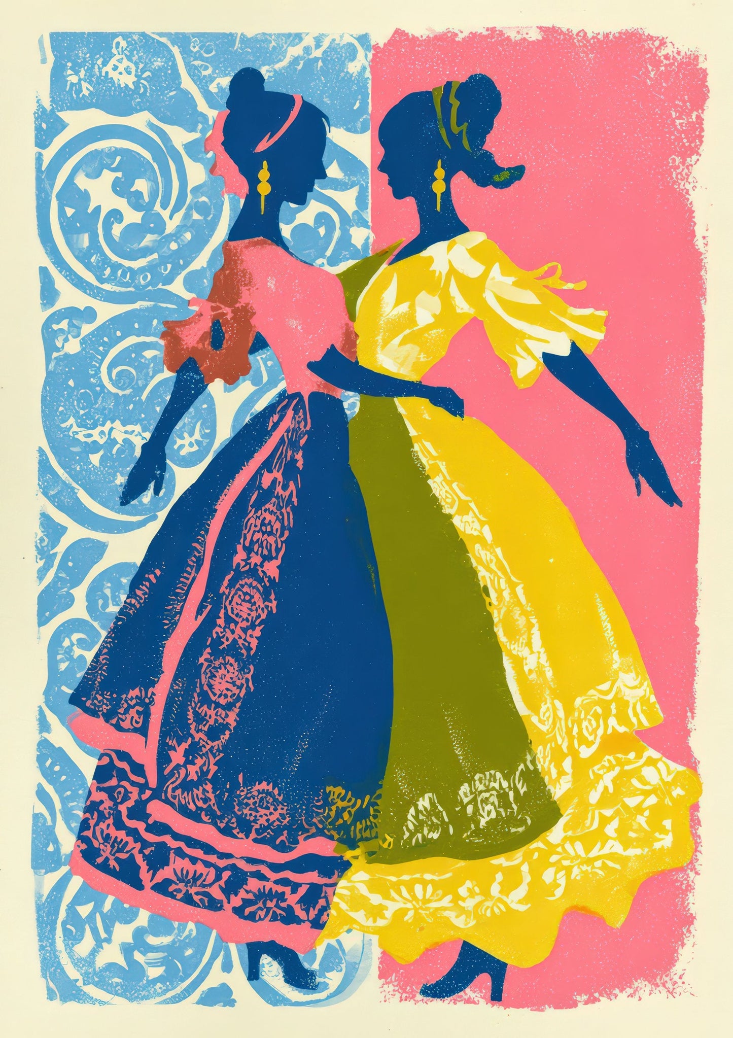 Women in Colour Print, Folk Figurative Wall Art