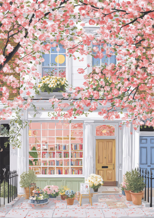 Blossom Bookshop Print, Charming Street Wall Art