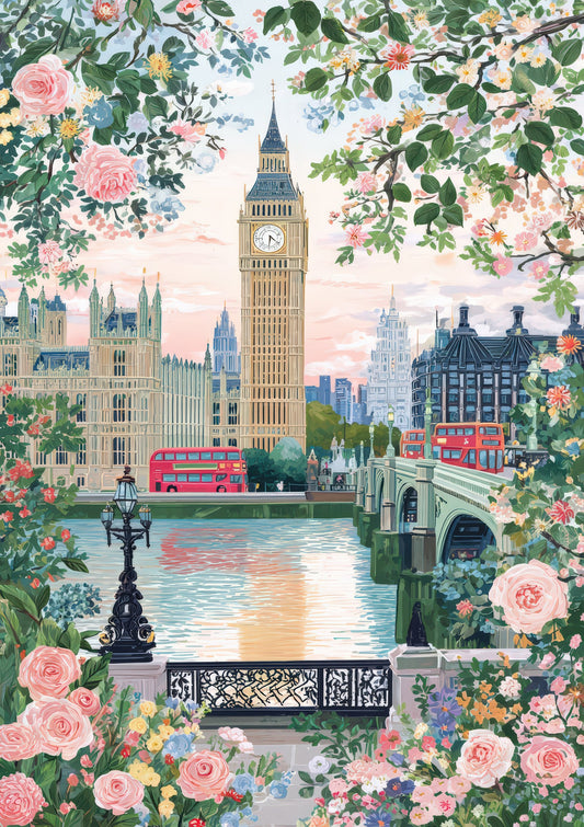 London in Blossom Print, Big Ben Travel Wall Art
