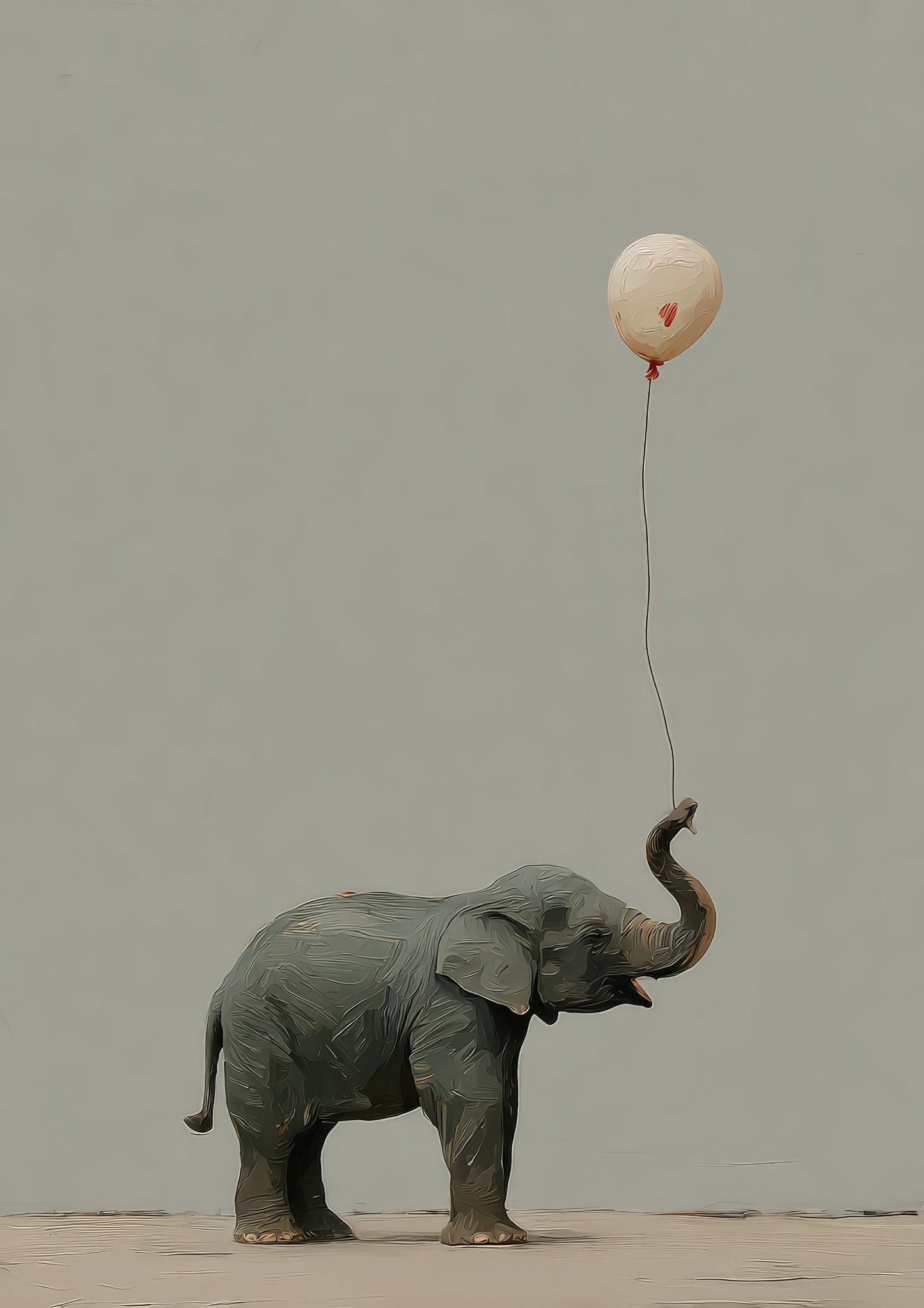 Elephant with a Balloon Print, Minimalist Nursery Wall Art