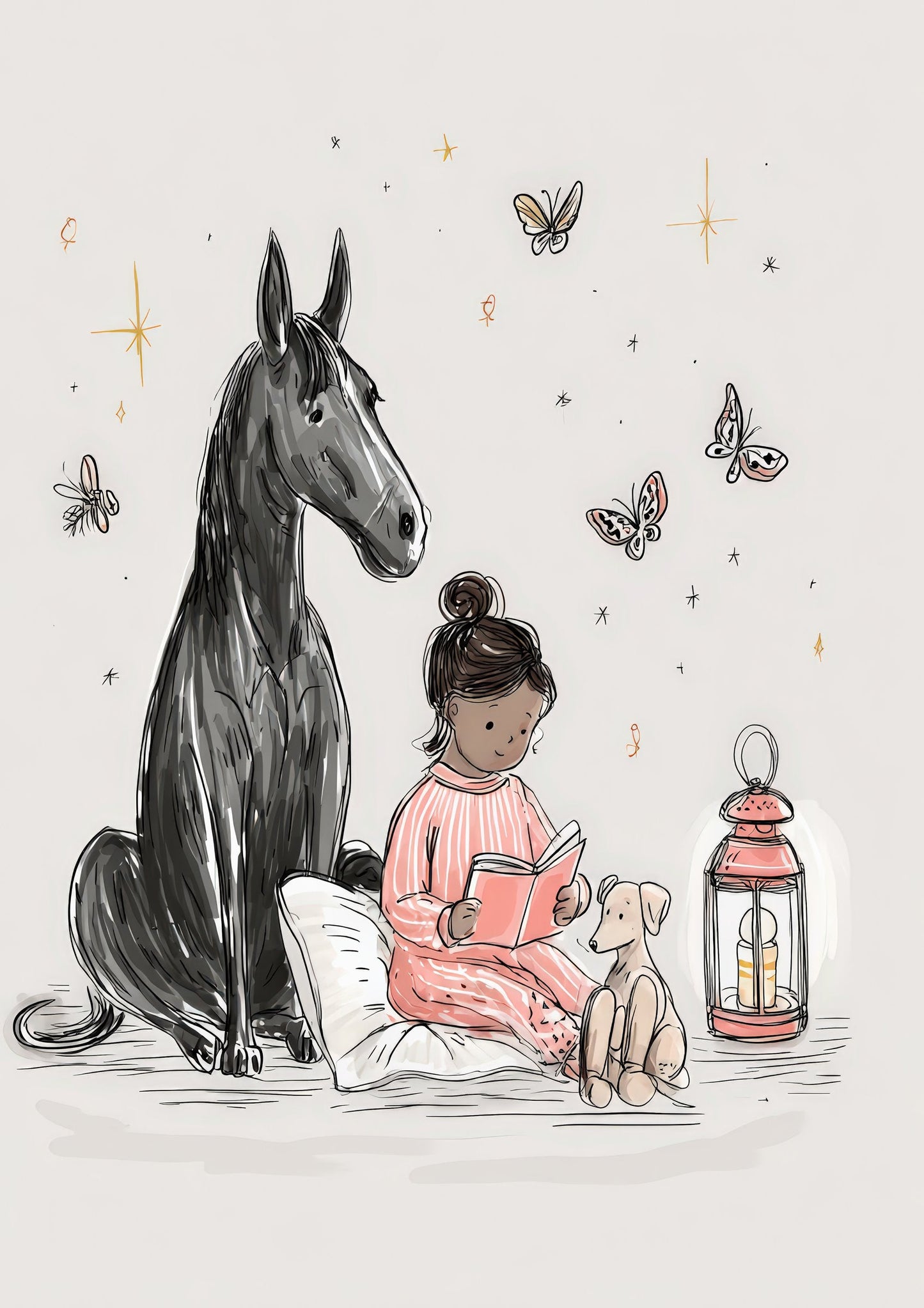 Horse and Butterflies Print, Whimsical Nursery Wall Art