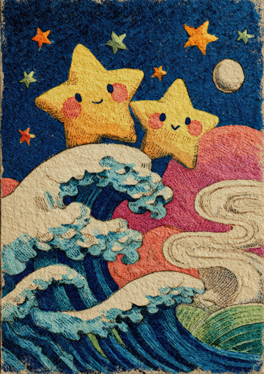 Stars and Waves Print, Celestial Nursery Wall Art