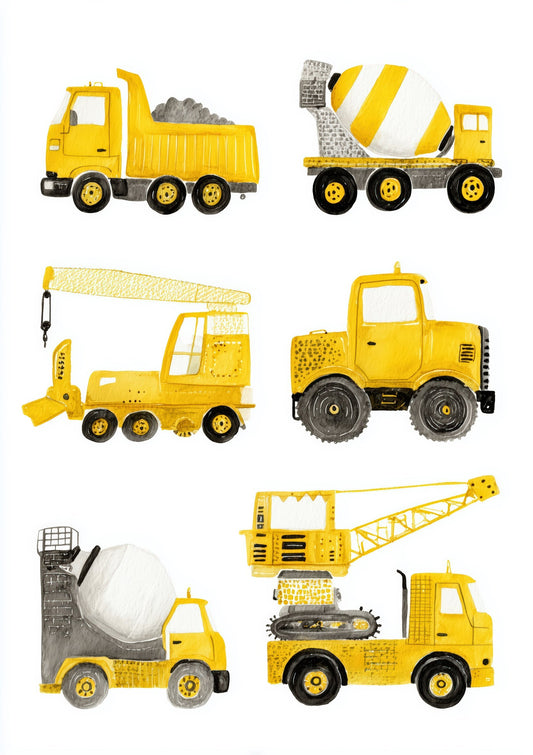 Construction Trucks Print, Kids Wall Art