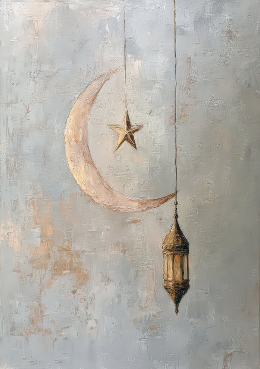 Moon and Lantern Print, Neutral Nursery Wall Art