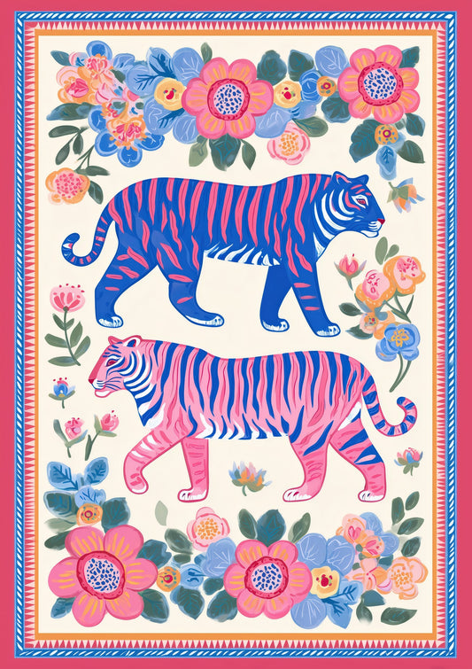 Folk Tigers Print, Nursery Animal Wall Art
