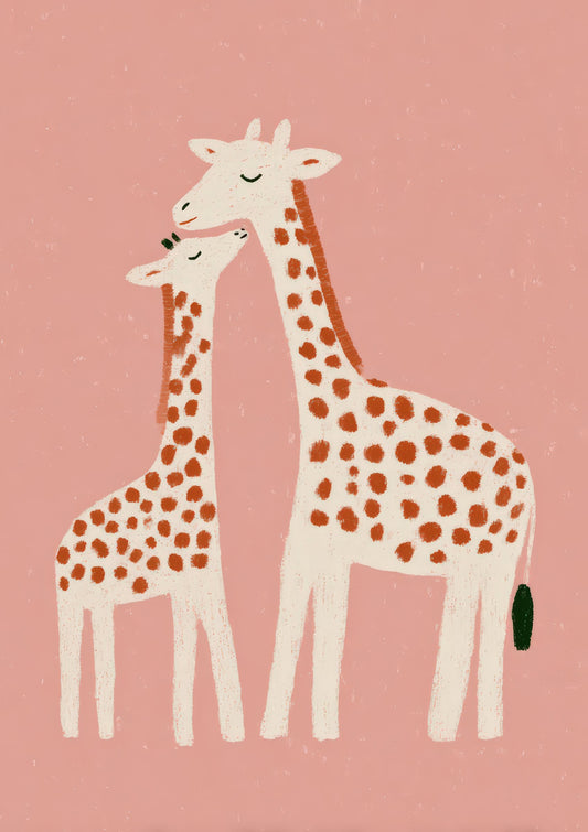 Giraffe and Baby Print, Nursery Animal Wall Art