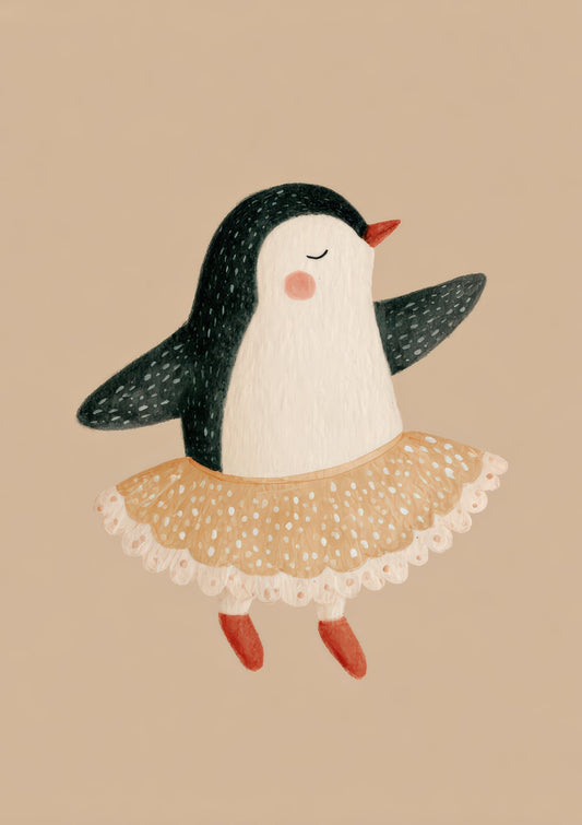 Penguin Ballerina Print, Nursery Wall Art