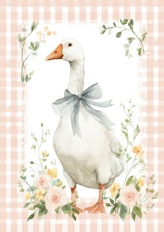 Goose with a Bow Print, Cottage Nursery Wall Art