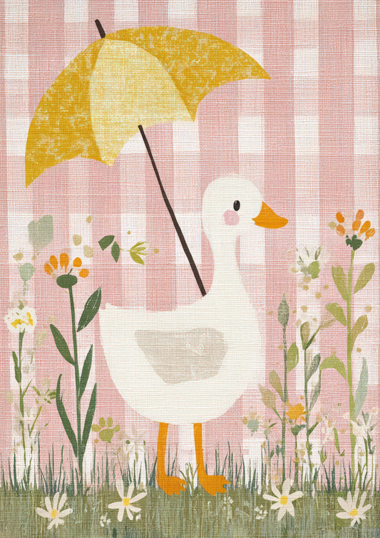 Goose with an Umbrella Print, Cottage Nursery Wall Art