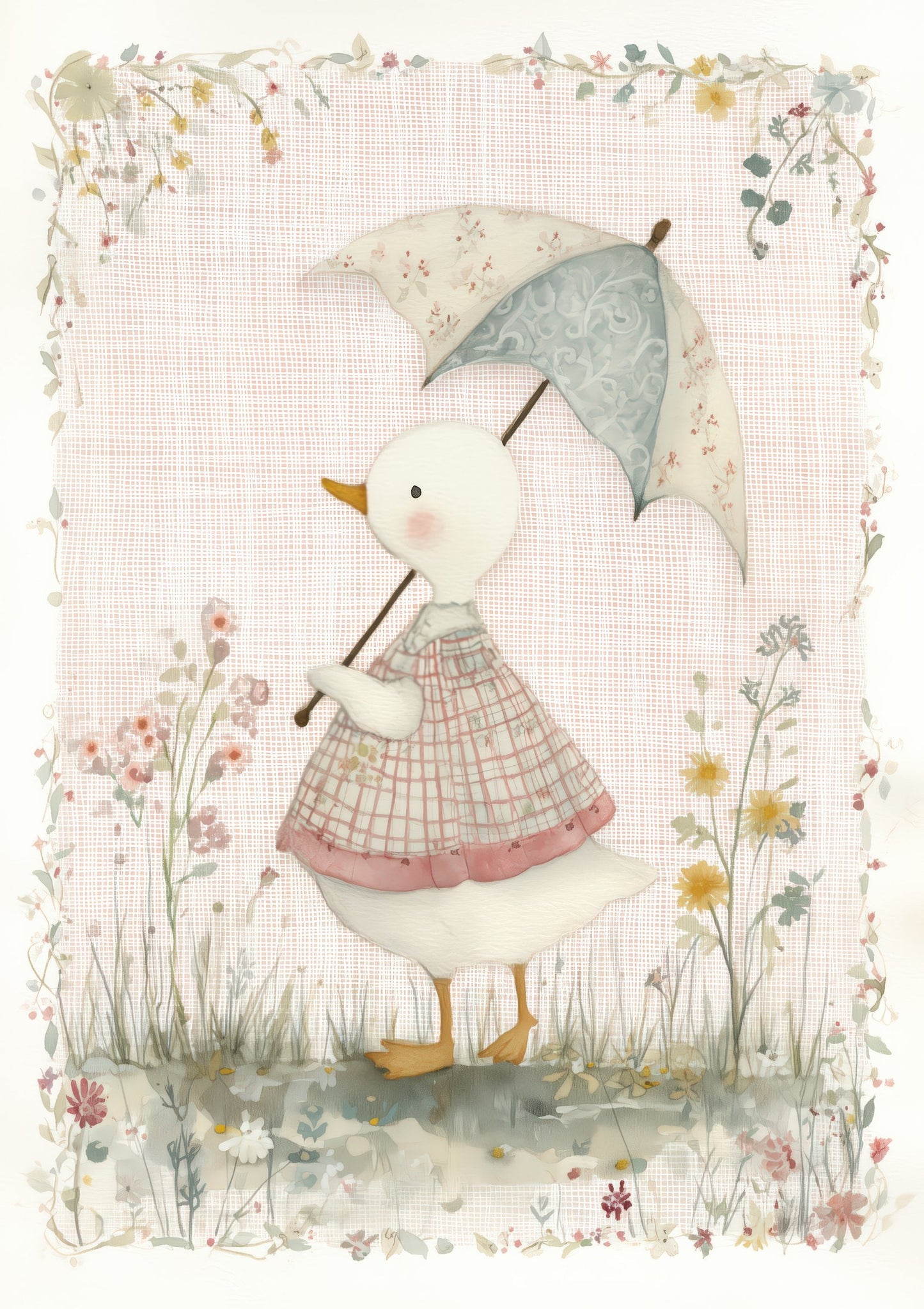 Duck in a Dress Print, Cottage Nursery Wall Art