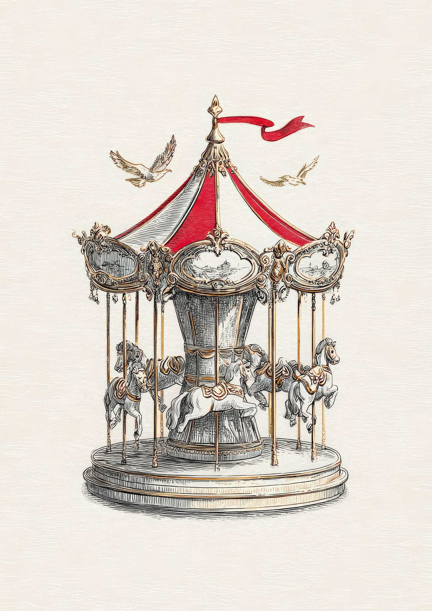Carousel Print, Vintage Nursery Wall Art