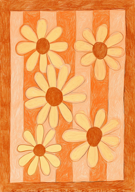 Daisy Pattern Print, Retro Nursery Wall Art