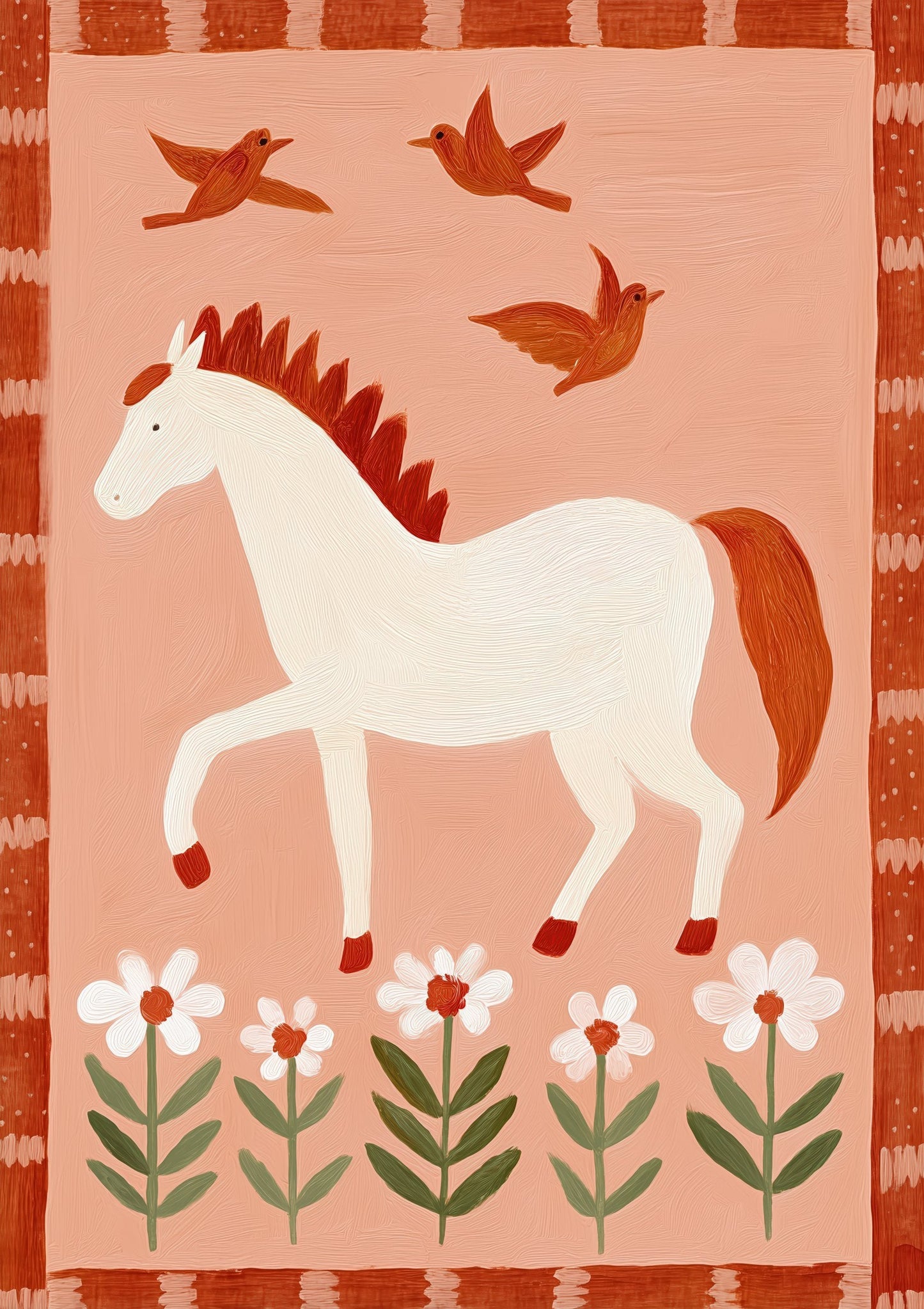 Folk Horse Print, Nursery Animal Wall Art