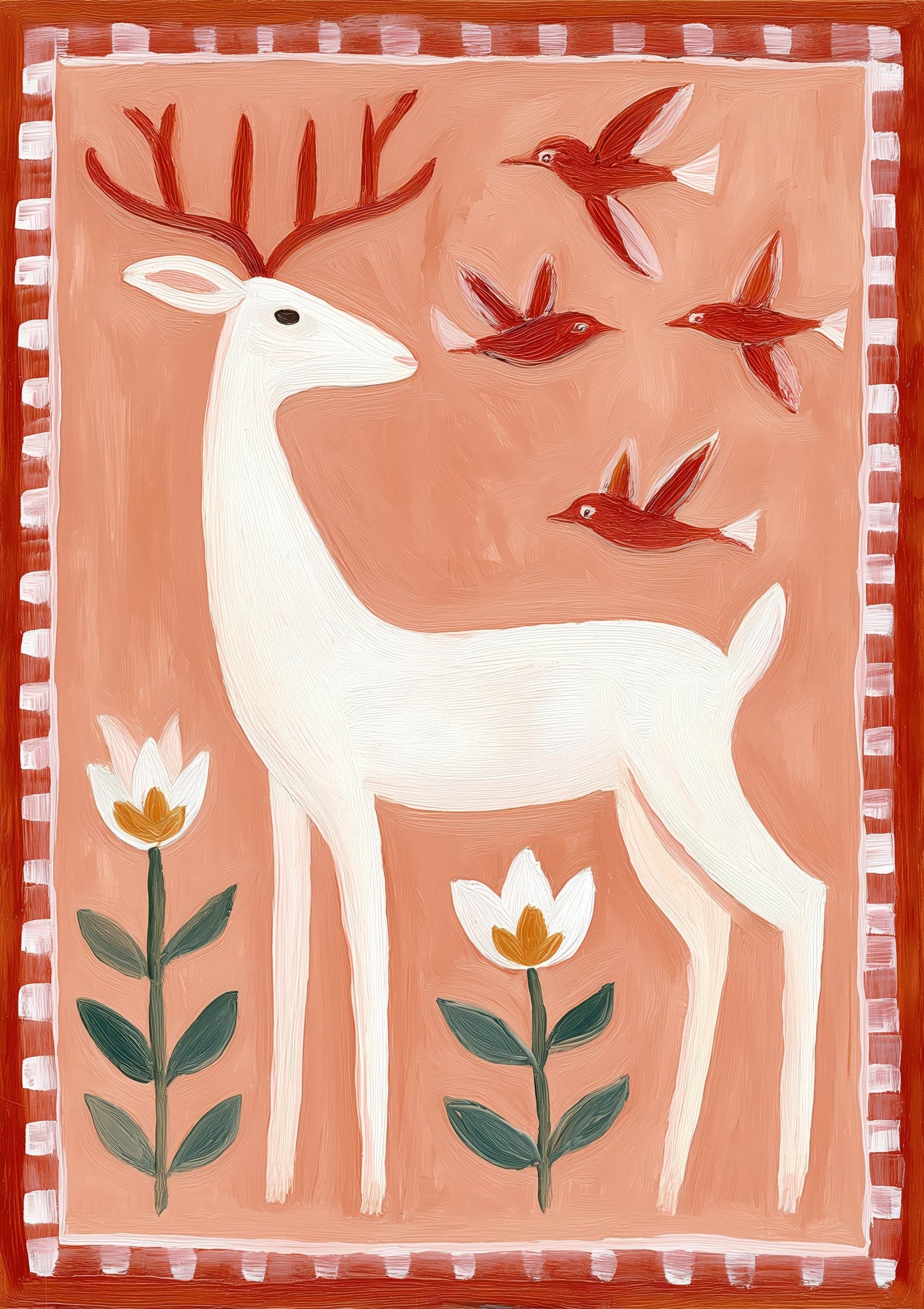 Folk Deer Print, Nursery Animal Wall Art