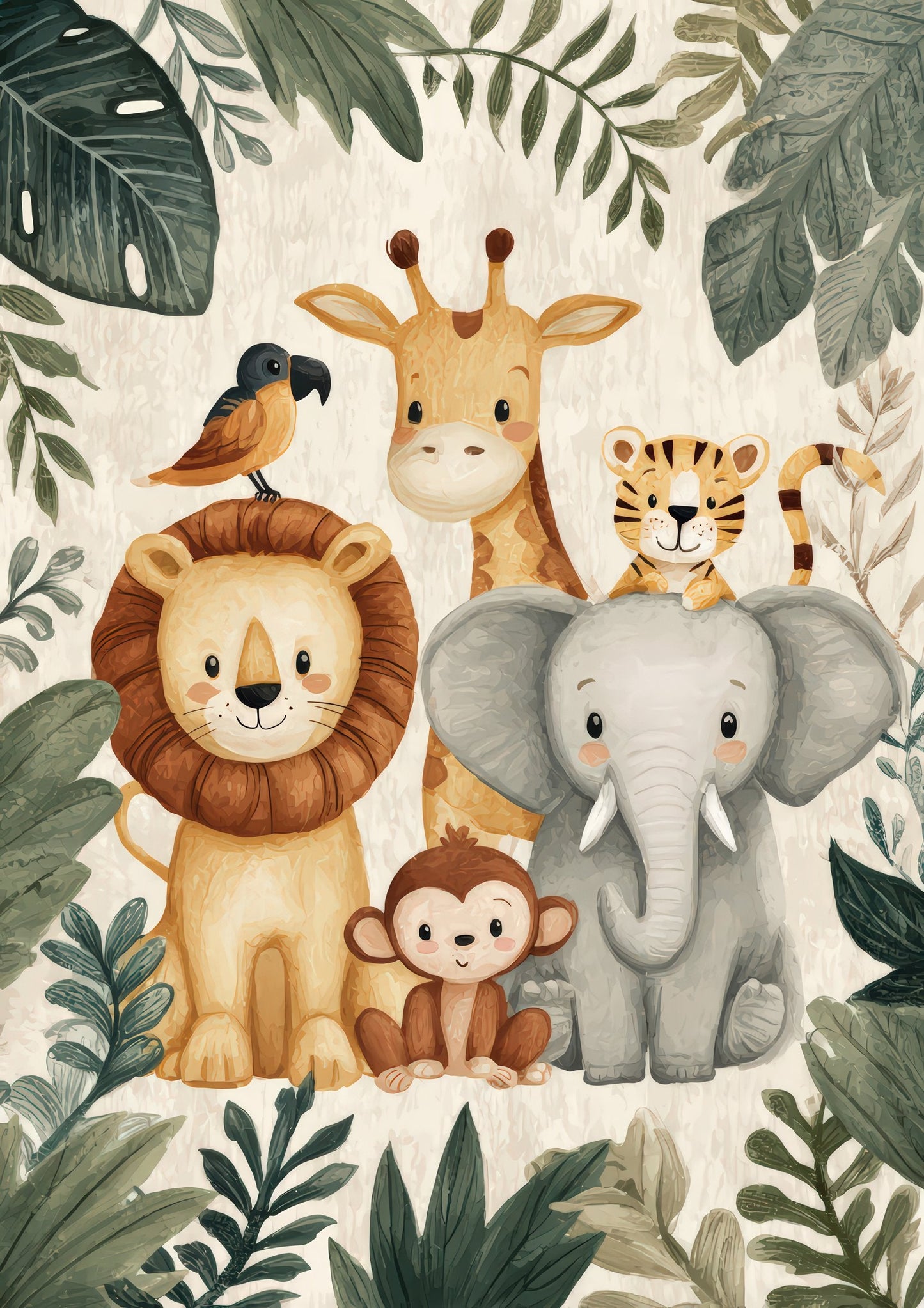 Safari Friends Print, Nursery Animal Wall Art