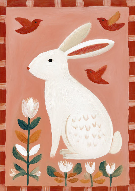 Folk Rabbit Print, Tulip Nursery Wall Art