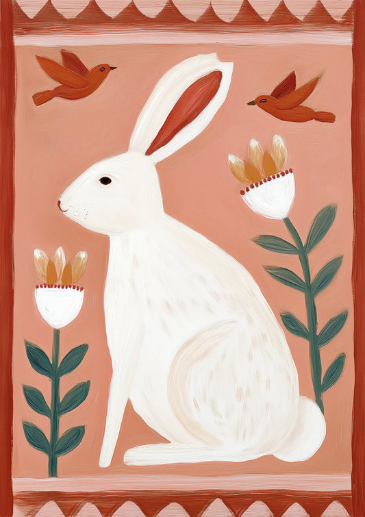 Folk Rabbit Print, Nursery Wall Art
