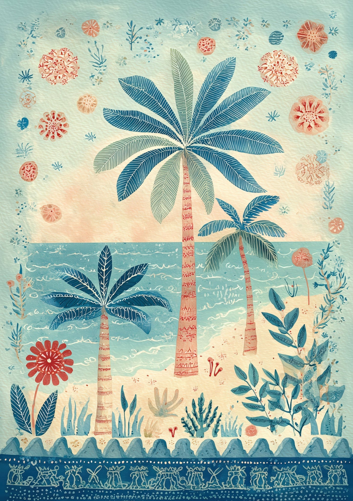 Folk Palm Trees Print, Nursery Wall Art