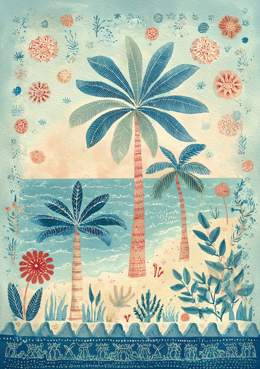 Folk Palm Trees Print, Nursery Wall Art