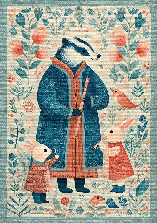 Folk Winter Rabbits Print, Nursery Wall Art