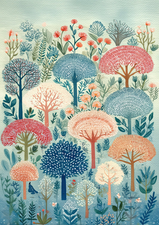 Folk Forest Print, Nursery Wall Art