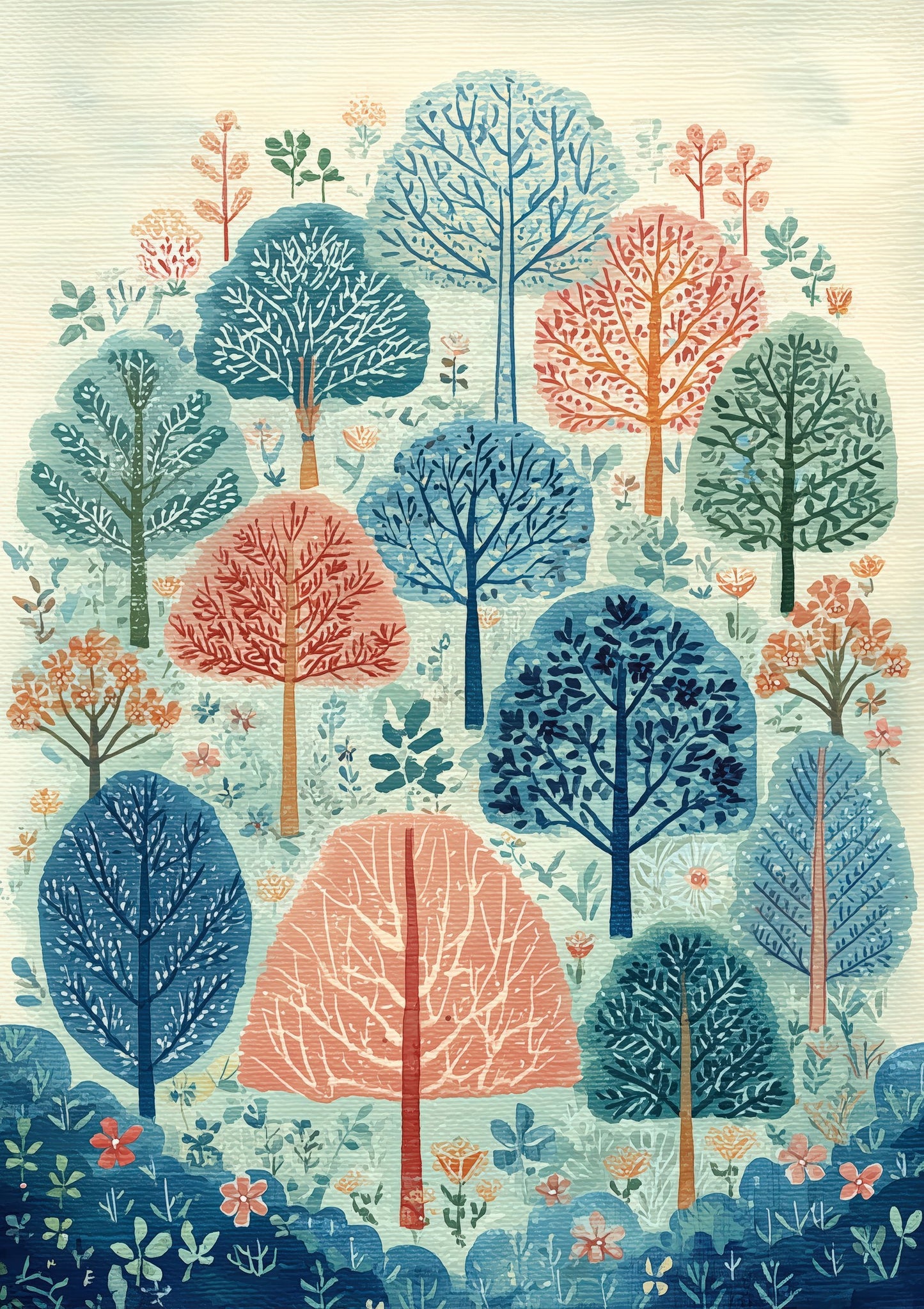 Folk Forest Print, Autumn Nursery Wall Art