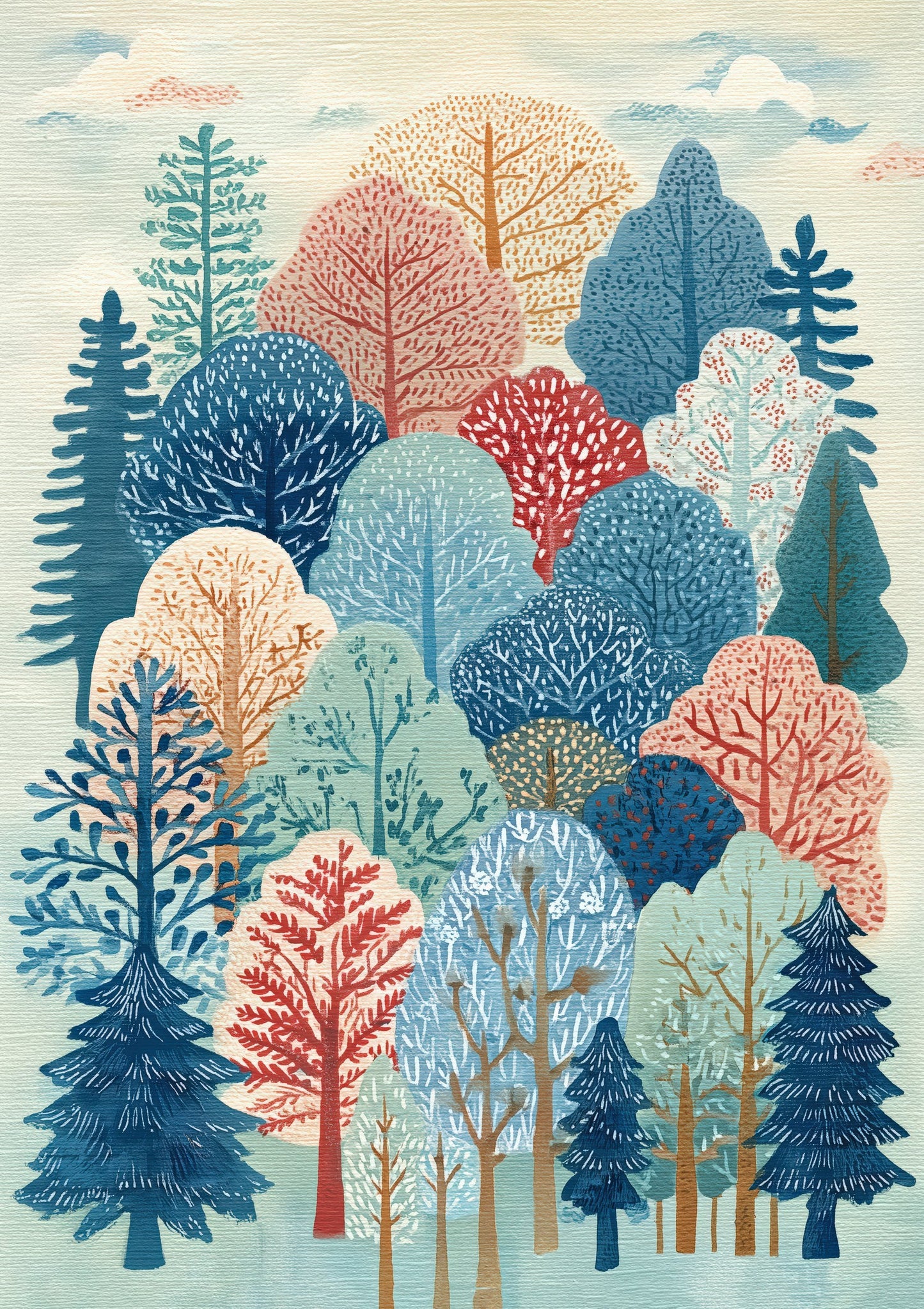 Folk Trees Print, Nursery Wall Art