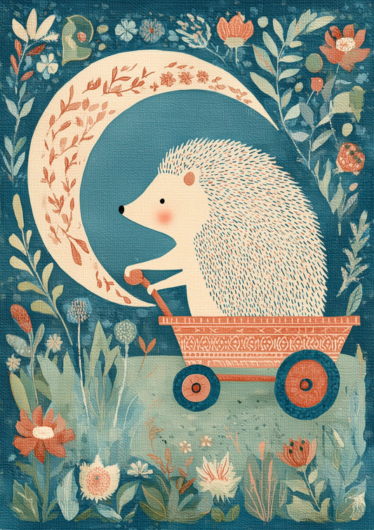 Folk Hedgehog Print, Nursery Animal Wall Art