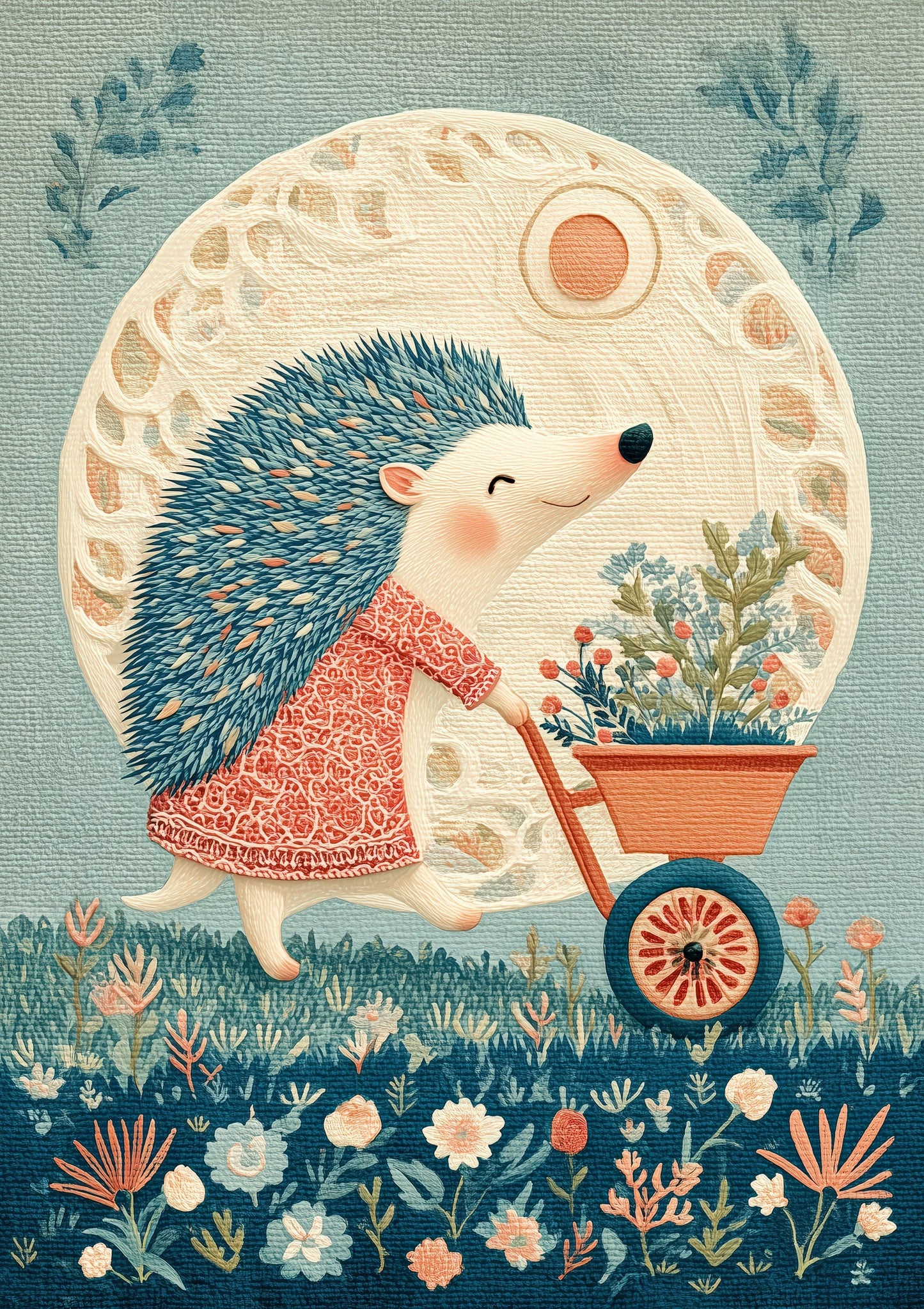 Folk Hedgehog on a Trike Print, Nursery Wall Art