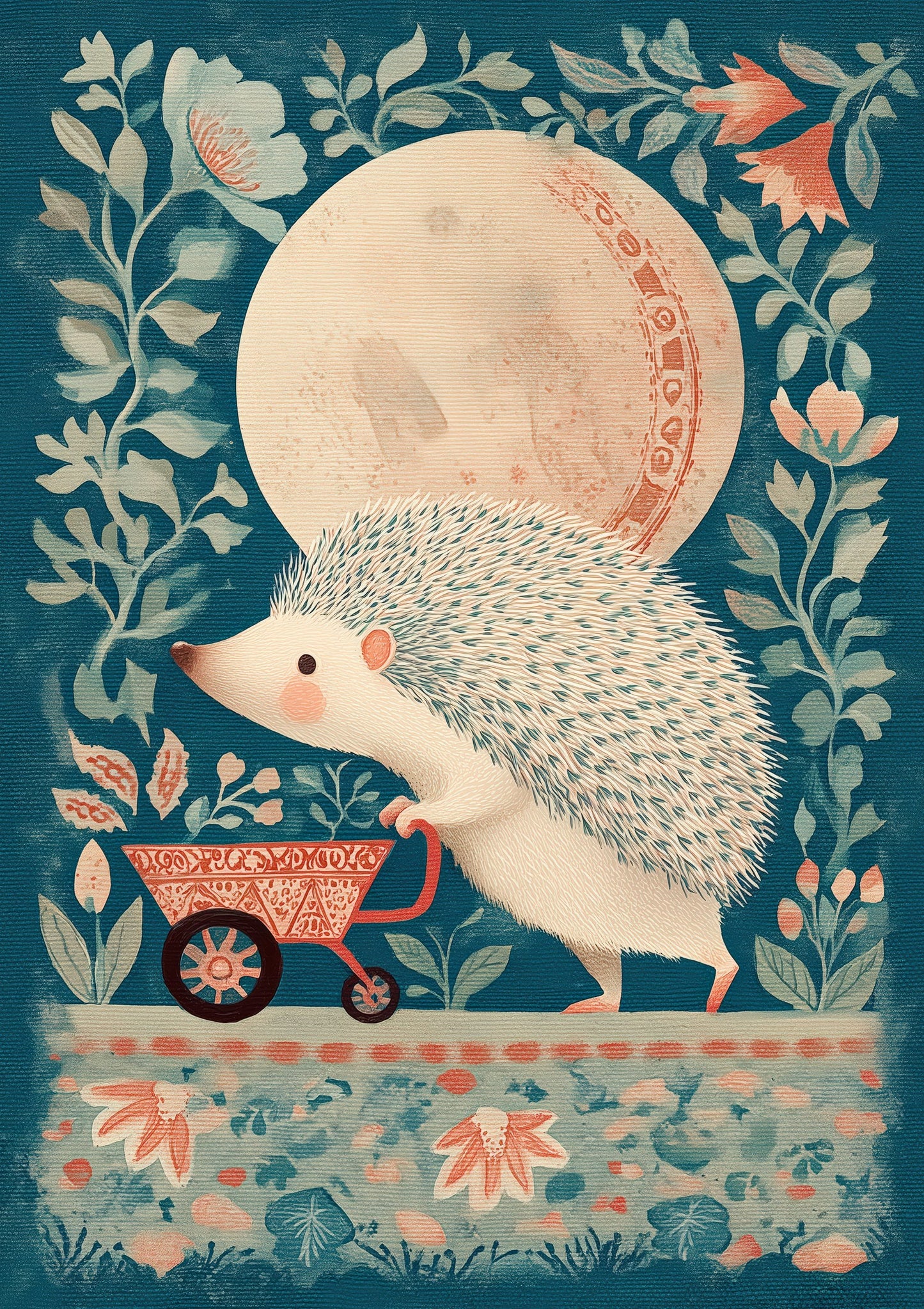 Folk Hedgehog Print, Moonlit Nursery Wall Art