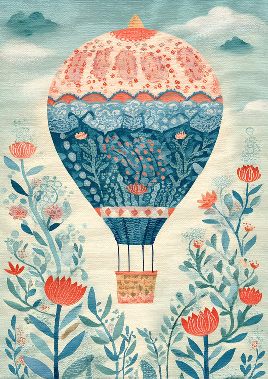 Folk Hot Air Balloon Print, Nursery Wall Art