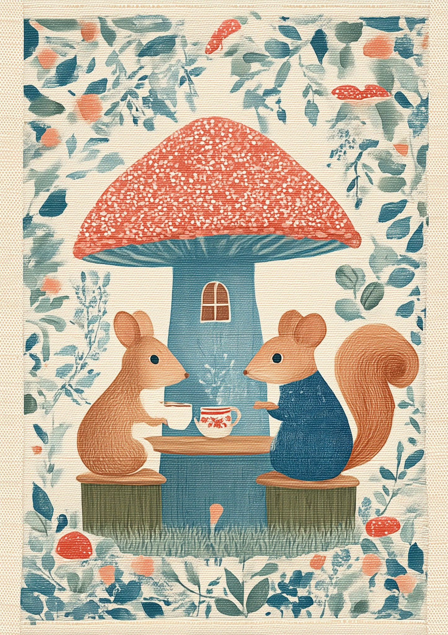 Folk Mushroom House Print, Nursery Wall Art